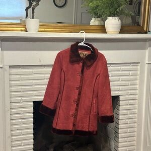 Vintage Red Faux Fur Trim Coat